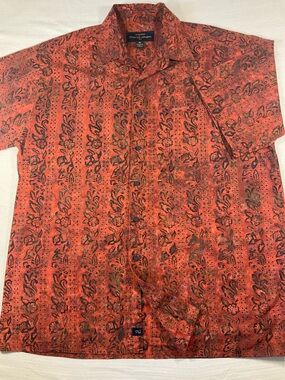 PETE HUNTINGTON Bali Men’s Rustic Orange Artisan Short Sleeve Button Down Shirt